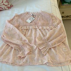 NWT, THML baby pink and gold foil star top size medium